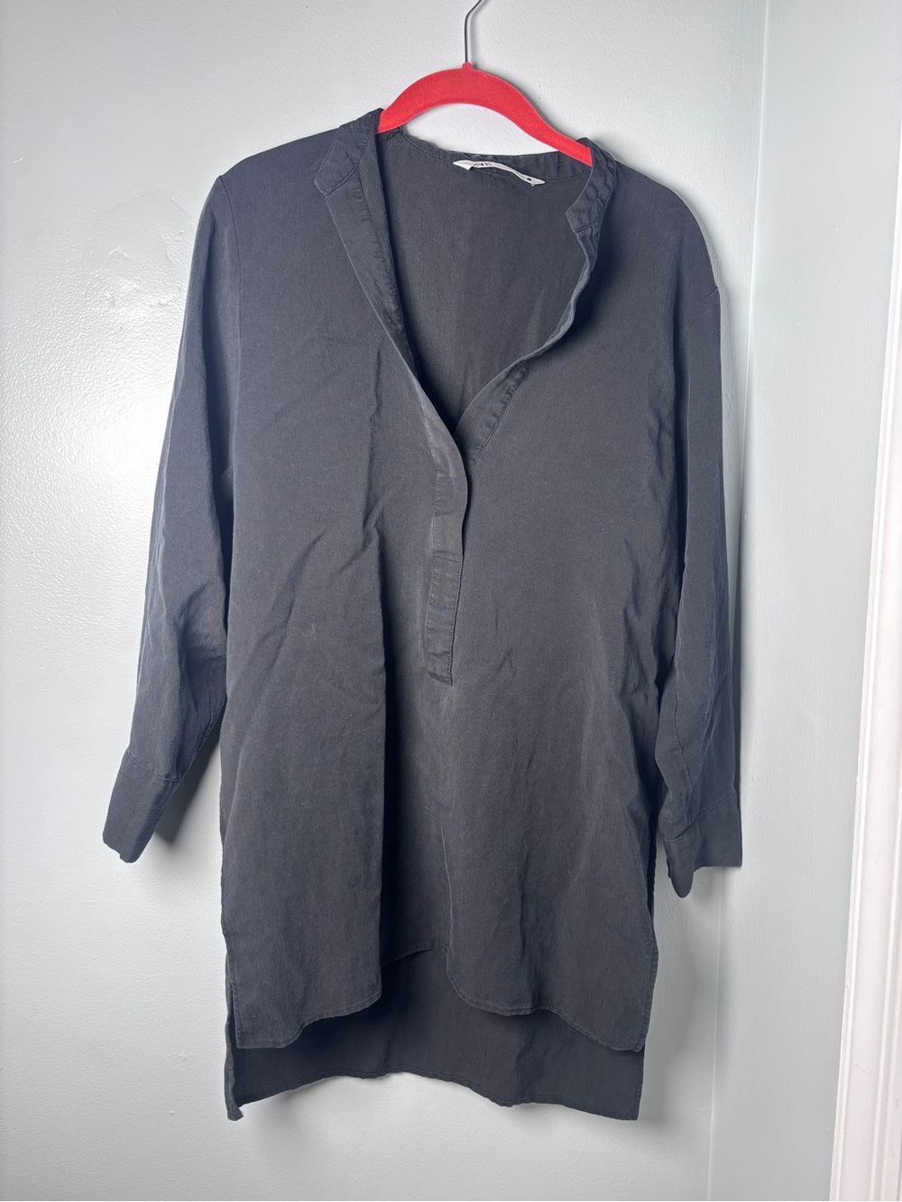 Zara Womens Small Split Neck Tencel Tunic Shirt size XS